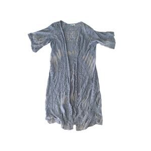 Rebellion Again Boho Beach Duster Open Front  Blue Embroidered Cover Up Small